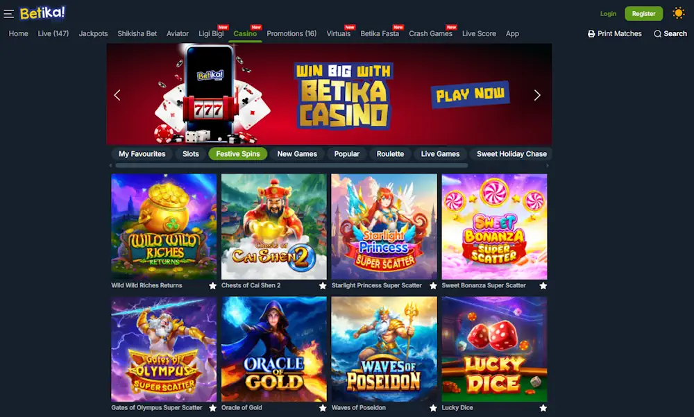Betika Casino Games Screenshot